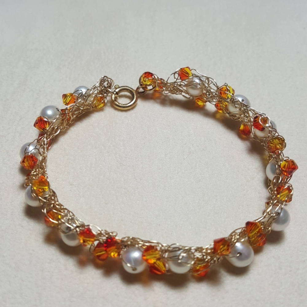 10K GF Pearls & Swarovski Crystal Crochet Bracelet